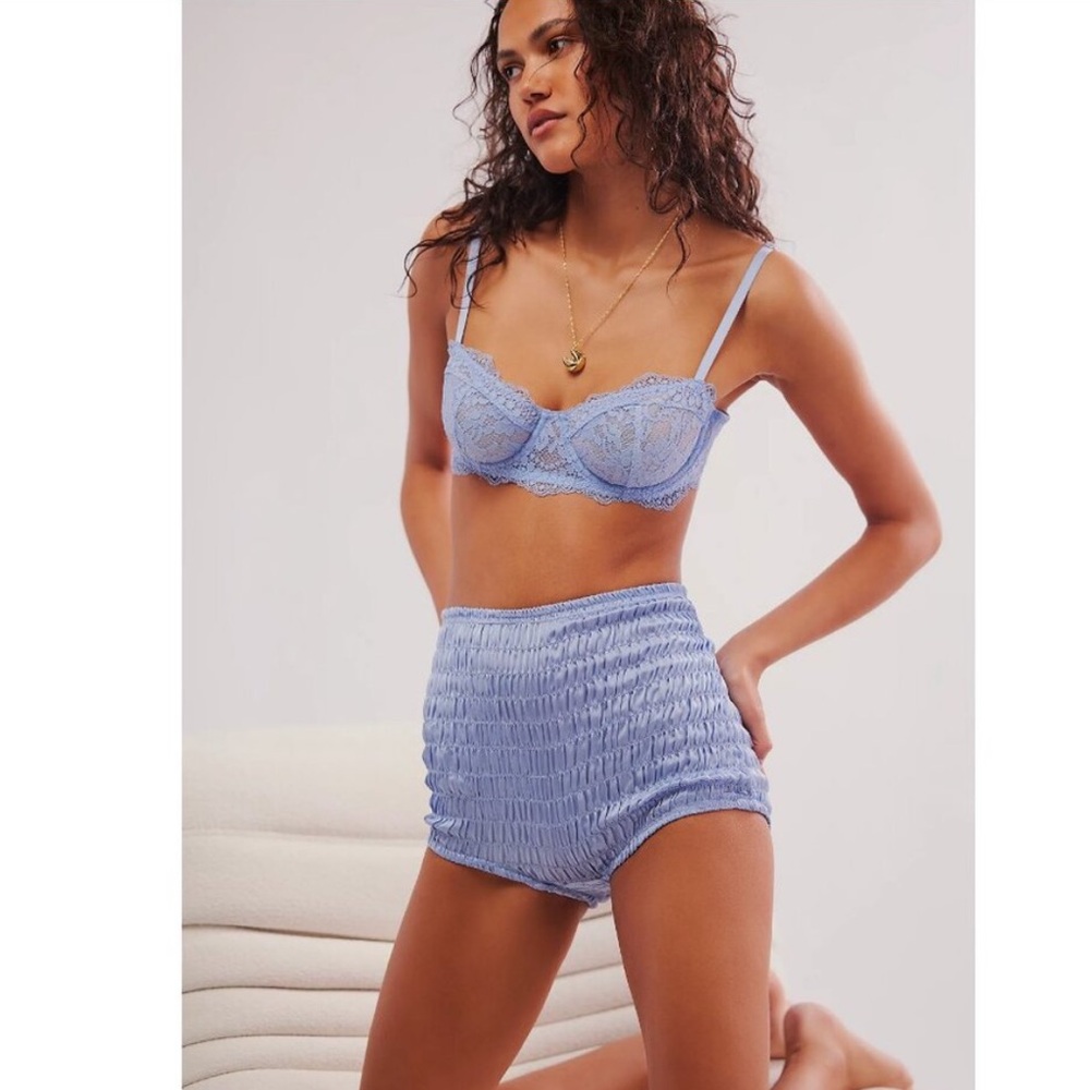 Free People Intimately Ruched Satin Micro Shorts XS Kentucky Blue